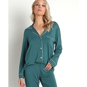 NWOT EBERJEY Gisele TENCEL Modal Long PJ Top Womens M Green Pajama Comfort Cozy